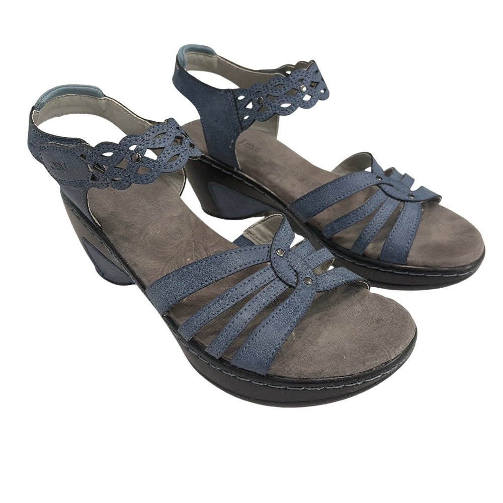 JBU Jambu Womens Comfort Wedge Sandal Mila Blue Laser Cut Floral 8M Garden Party